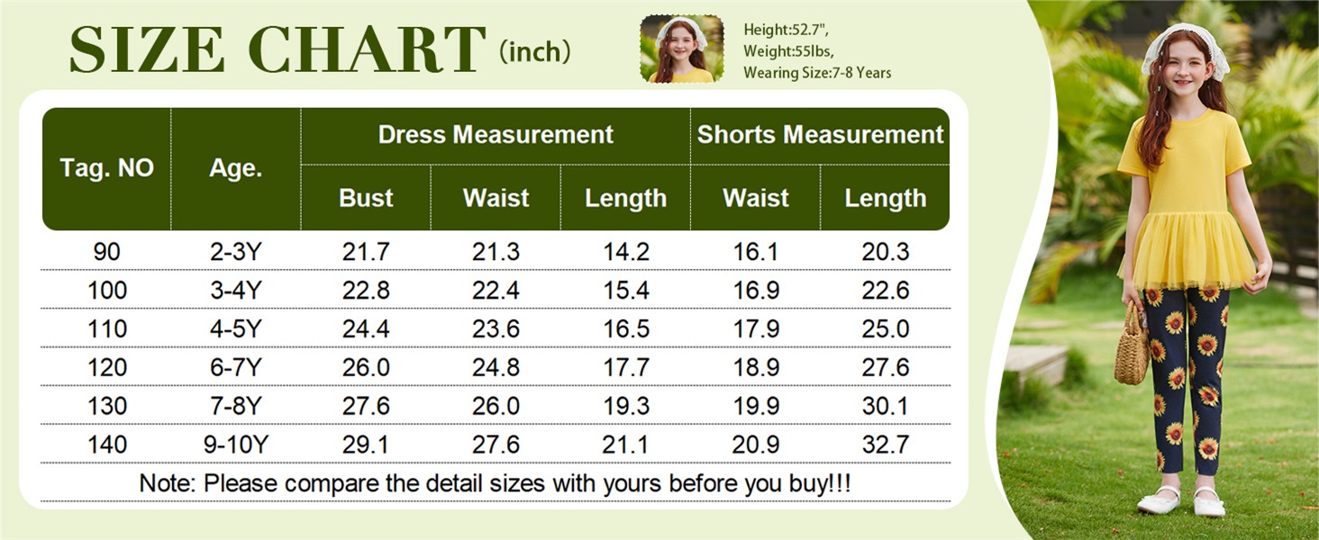 girls clothes size chart
