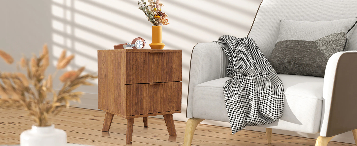 Nightstand Mid Century Modern Bedside Table with 2 Drawers