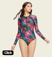 TSLA Women's UPF 50+ One Piece Long Sleeve Swimsuit, UV Sun Protection Bathing Suits, Half-Zip Fr...