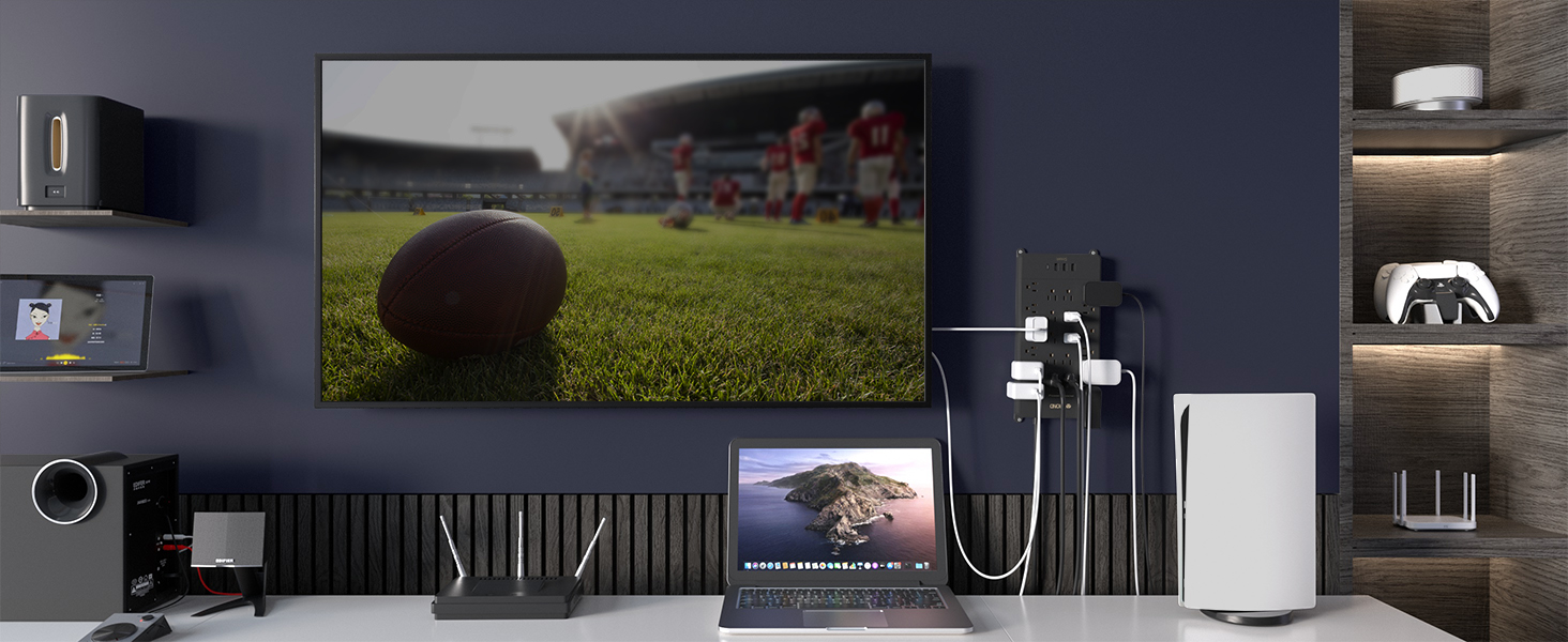 wall mount surge protector power strip for tv area entertainment system