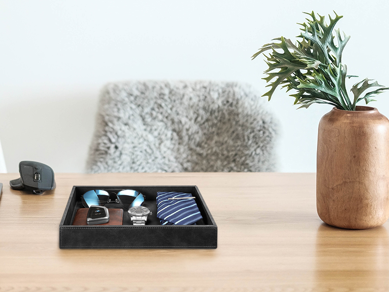 SITHON Valet Tray Desk Organizer, PU Leather Catchall Tray