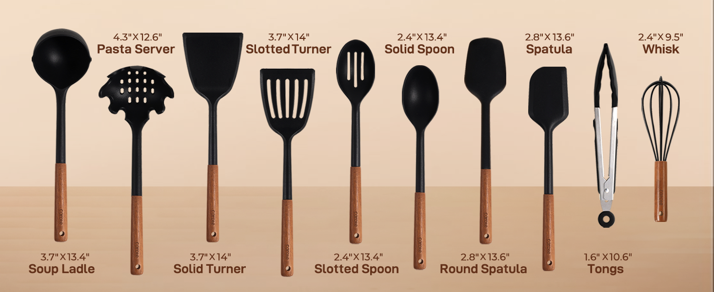silicone cooking utensils set with acacia wooden handle