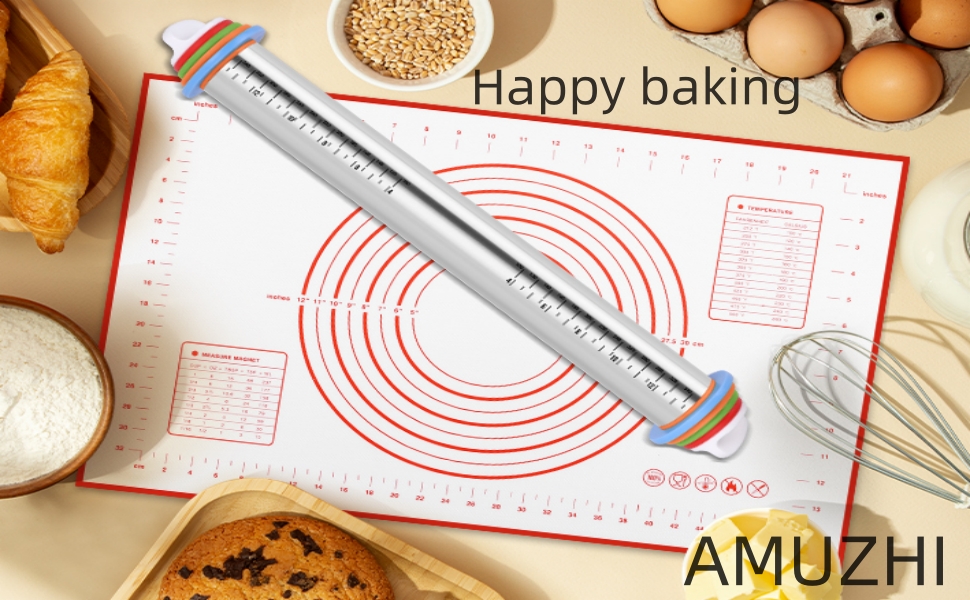 Rolling Pin nonstick and Silicone Baking Pastry Mat combo kit