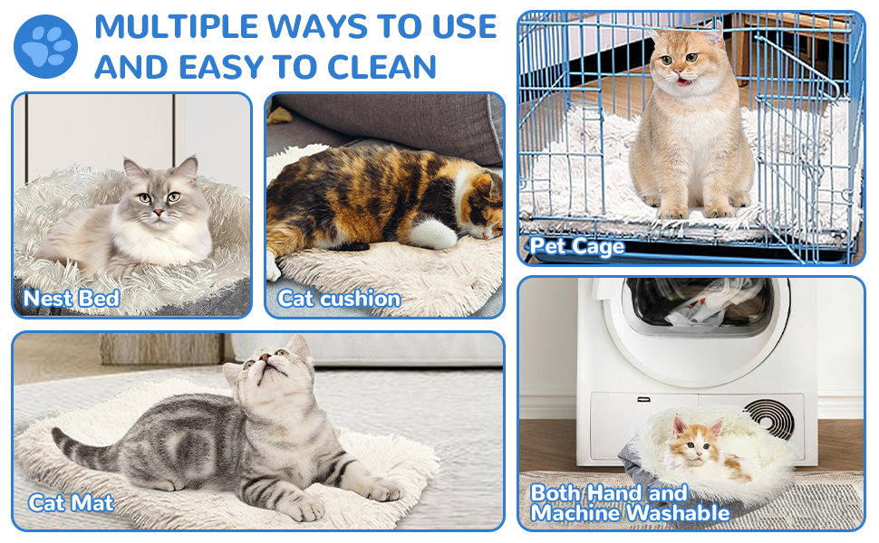 Wordtaiki Cat Bed for Indoor Cats,Self Warming Fluffy Soft Plush Mat Puppy Sleeping Cushion