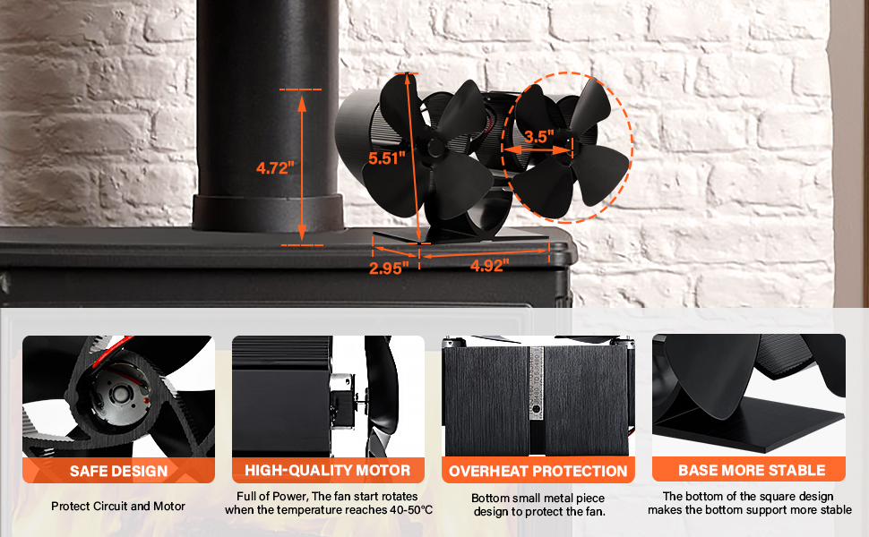 TCFUNDY Wood Stove Fan Heat Powered, 8 Blades Fireplace Fan for Wood