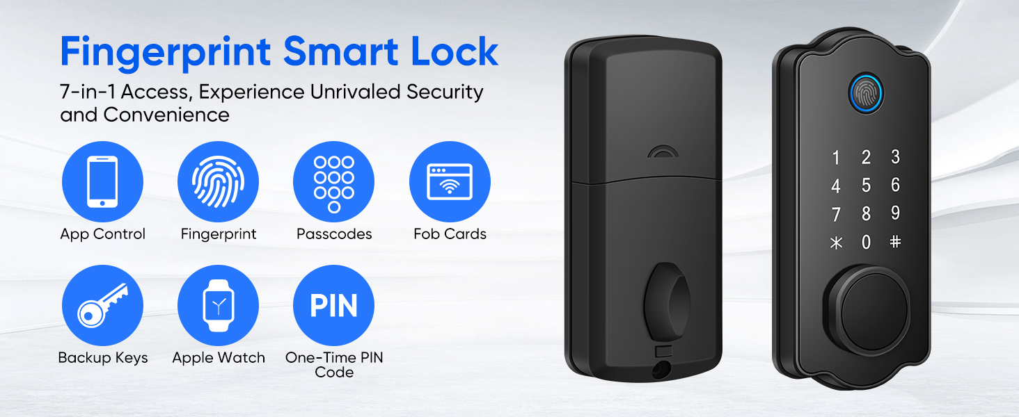 MYPIN Smart Door Lock, Fingerprint Door Lock, Keyless Smart Lock, Digital Door Lock, Smart Locks Front Door with App Control, Key, Card, Electronic Touch Keypad Locks for Doors Auto Lock Waterproof 9 2