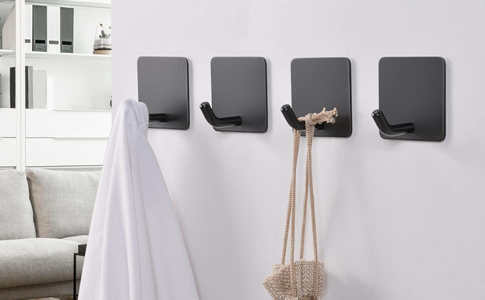 FLE Black Adhesive Hooks Towel Hooks Self Adhesive Hooks