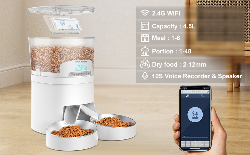 HoneyGuaridan Automatic Cat Feeder for 2 Cats 4.5L,WiFi Smart Pet