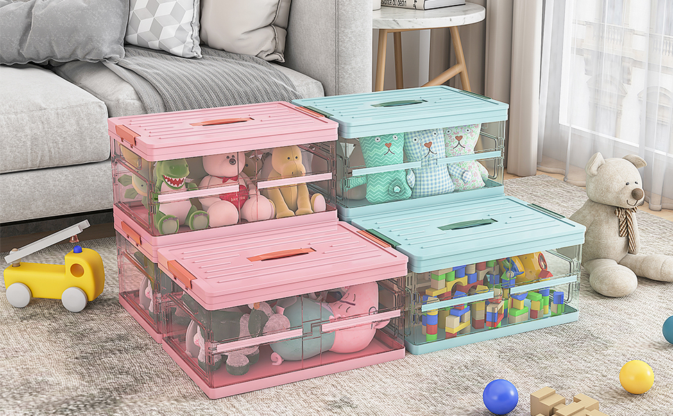 Wisdom Star 3 Pack Collapsible Storage Bins with Lids, 6.2 Gal Clear