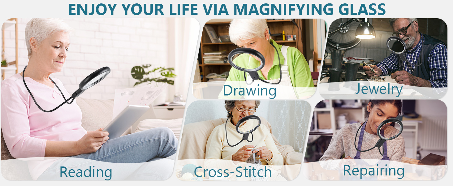 5X 15X Hands Magnifying Glass for Reading