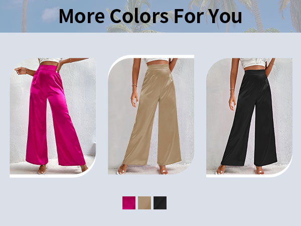 Milumia Women's Elegant Satin High Waisted Wide Leg Pants