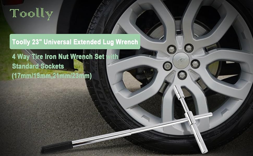 Toolly 23" Universal Extended Lug Wrench, 4 Way Tire Iron Nut Wrench