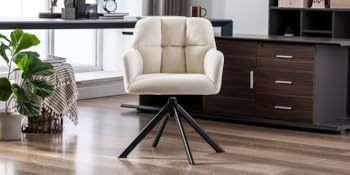 Desk Chair Modern Swivel Task Chair Without Wheels For Bedroom Home Office, Velvet, White 16 2