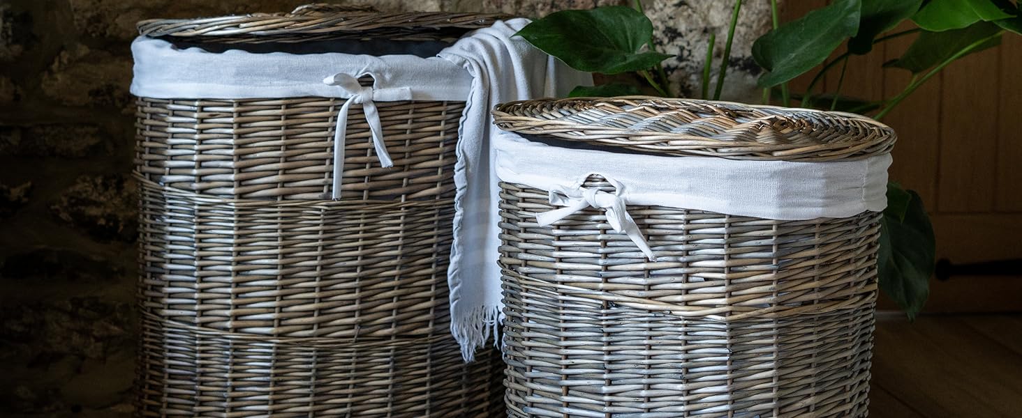Arthur Cameron Deluxe Oval Wicker Laundry Basket Wash Bin with Lid
