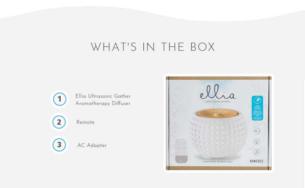 Ellia, Gather Ultrasonic Aroma Diffuser, White, Ceramic & Wood, 200mL