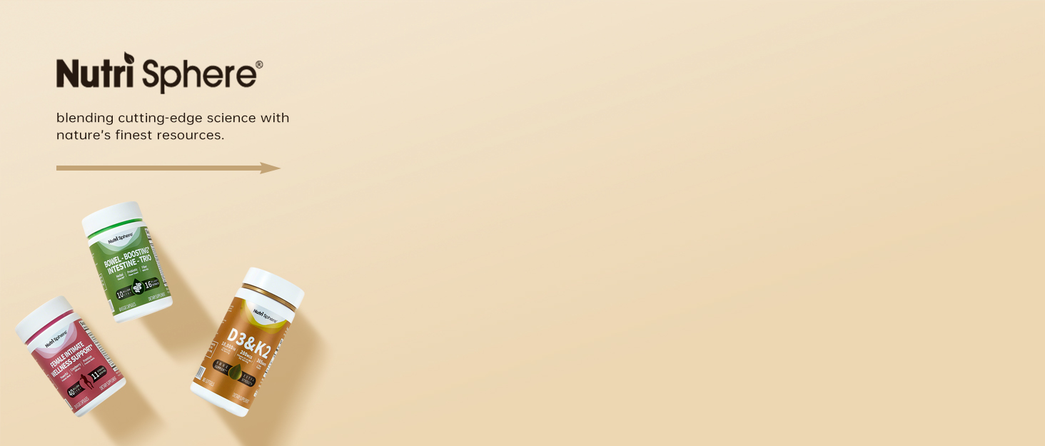 NutriSphere science backed supplement brand for D3K2 and women's probiotics and gut probiotic