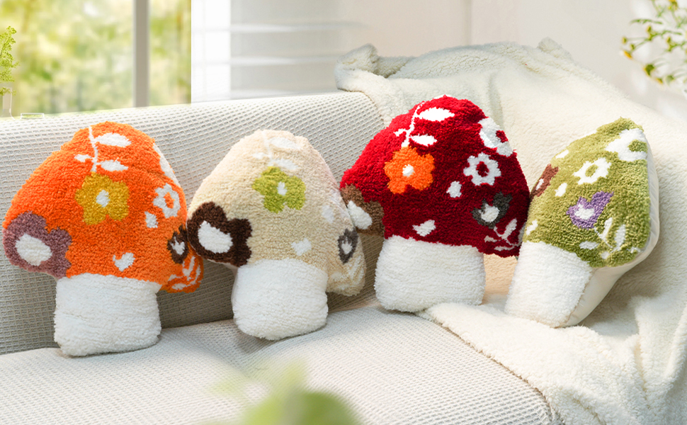 Tycdiose Mushroom Pillow Plush 15 x 15 Inches Cute Floral