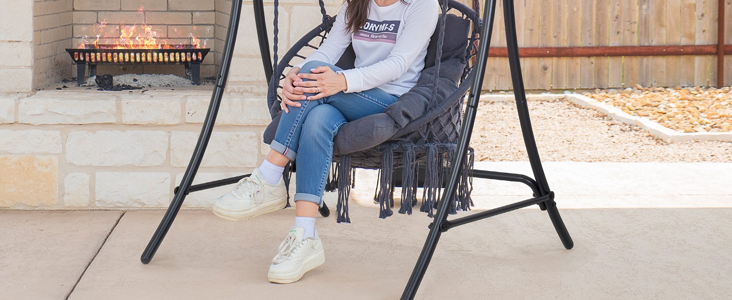 ANOW Hanging Swing Chair with Stand Included, Heavy Duty Hammock Chair with Stand and Removable Padded Cushion, Max 400 Lbs, Dark Grey 11 durable hammock chair stand