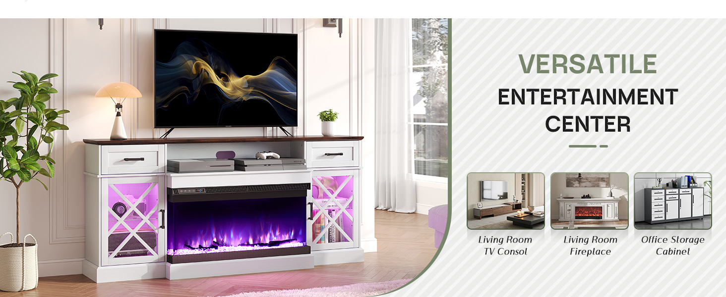 LUXOAK 3Sided Farmhouse LED Fireplace TV Stand, 70" Large