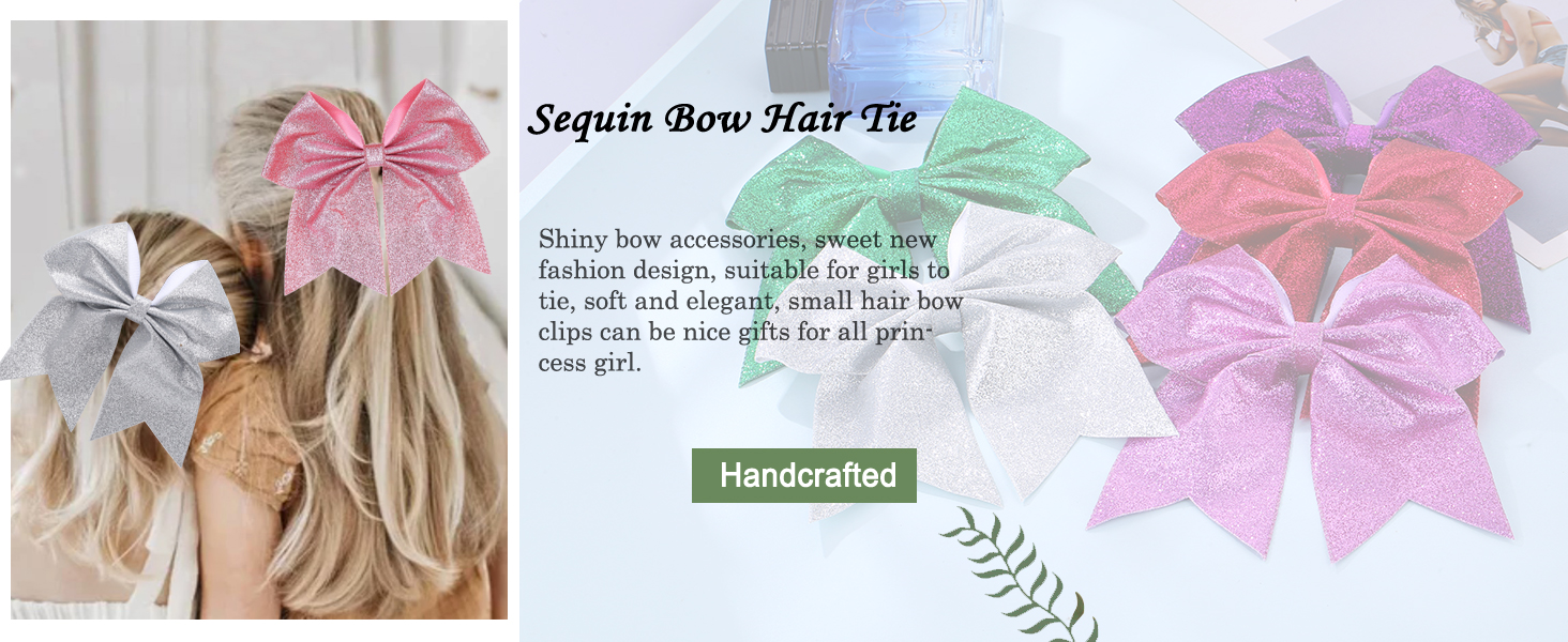 KISZU Hair Clips, Large Big 7inch Sequin Glitter Cheer Bow