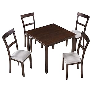 Merax 5 Pieces Dining Table Set Industrial Wooden Kitchen Table and 4 Chairs for Dining Room