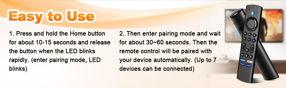 Instruction panel for electronic device pairing, orange header 'Easy to Use', explaining steps to connect via bluetooth.