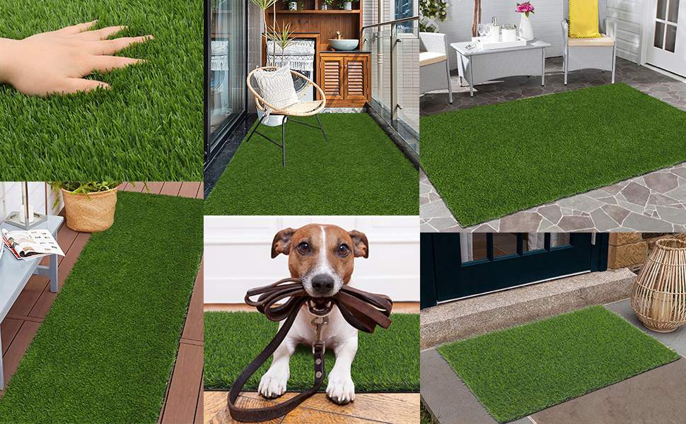 SHACOS Artificial Turf Grass Door Mats 24"x36" Indoor Outdoor 1.2 inch Fake Grass