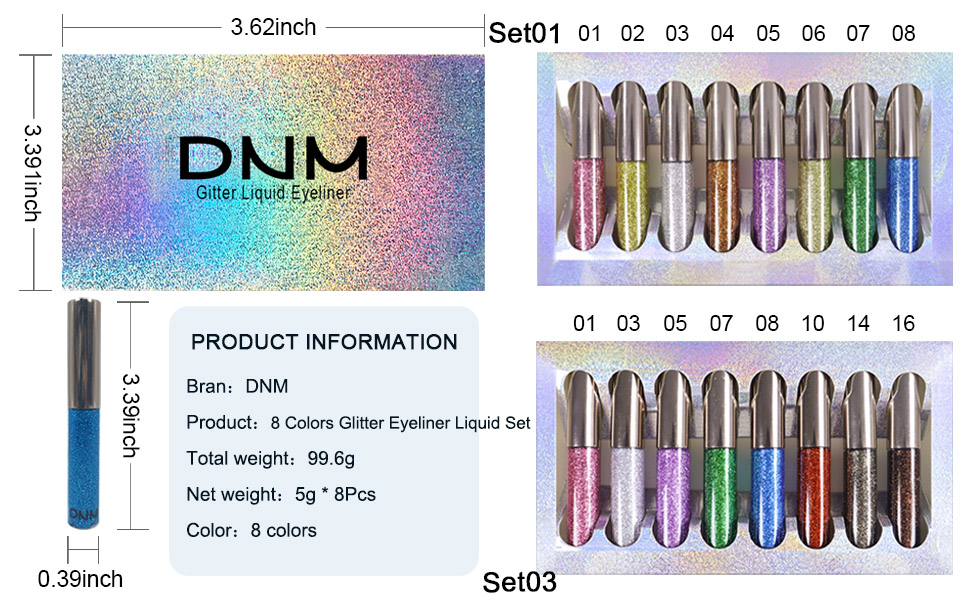 8 Colors Glitter Eyeliner Liquid Makeup Set 