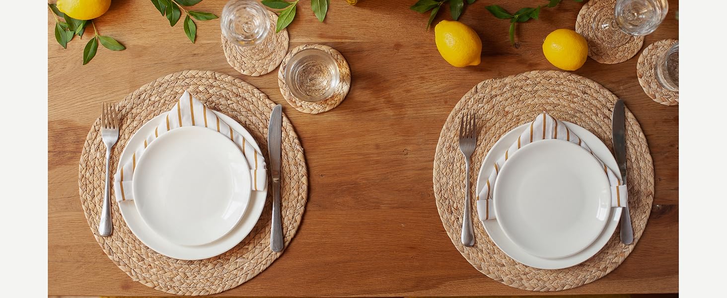 woven placemats set of 6 round rattan placemats boho natural hyacinth farmhouse placemats wipeable