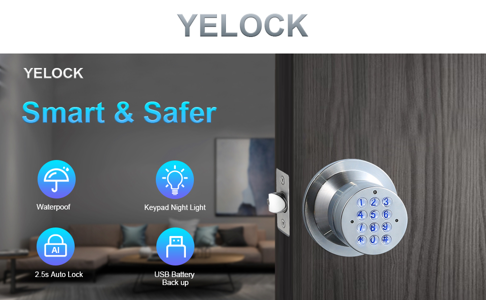 Keyless Electronic Entry Door Knob, Keypad Smart Door Knob, Interior