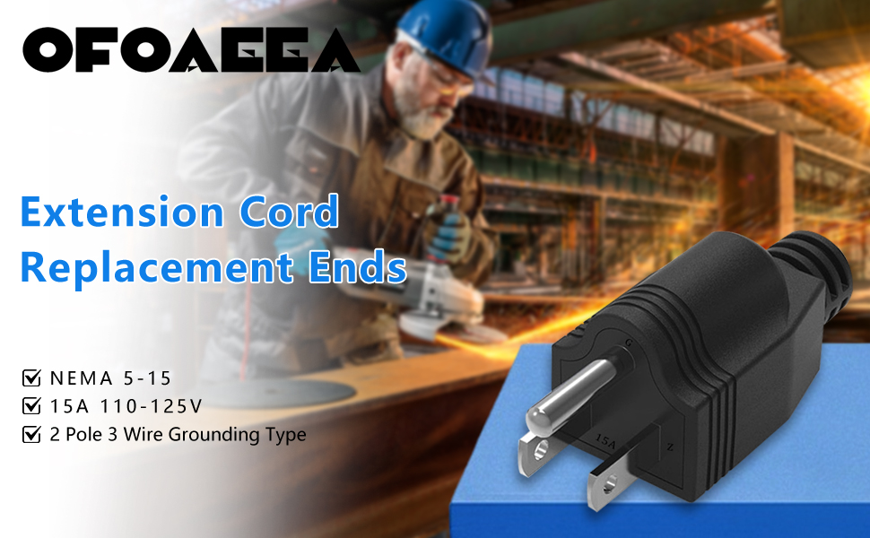 Nema 515P Electrical Replacement Plugs End, 3 Pack Extension Cord Ends