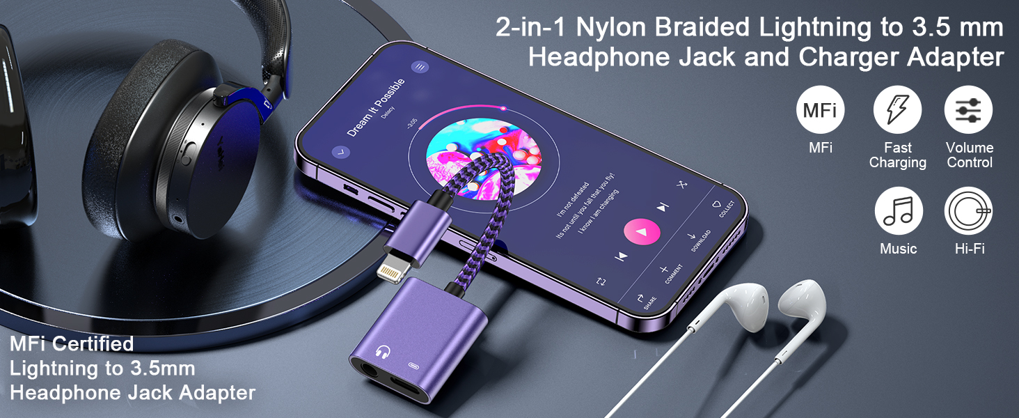 iPhone Lightning to 3.5mm + Fast Charger Adapter