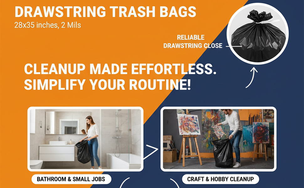 Drawstring Trash Bags 28x35 inches