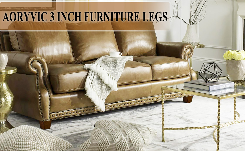 AORYVIC 3 inch Furniture Legs Wood Sofa Legs, Universal Couch Legs Bed Risers