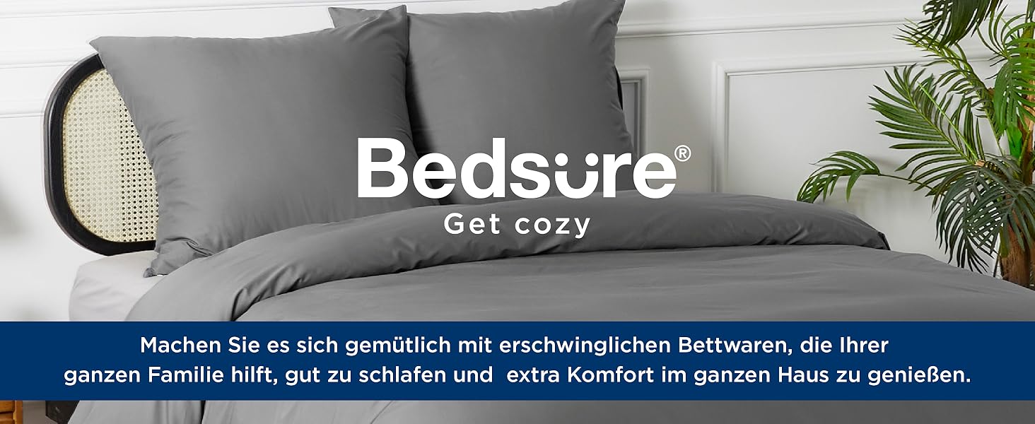 BEDSURE Bettwäsche 135x200 Baumwolle 4teilig Grau Bettbezug 2er Set mit