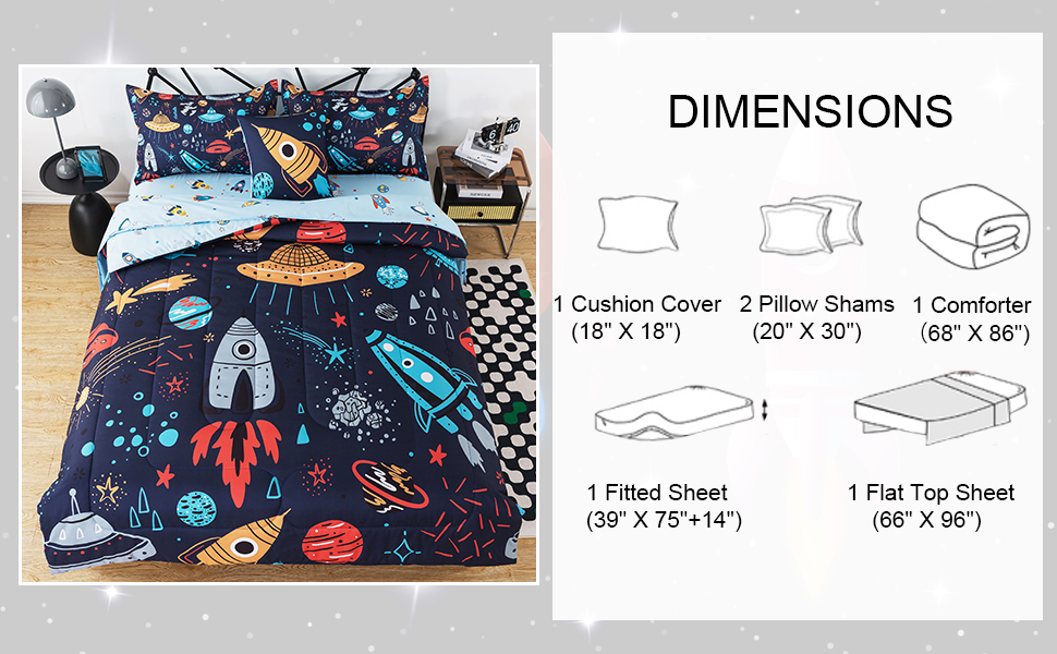 ADASMILE A & S Space Bedding Twin Bed in A Bag kids Outer Space