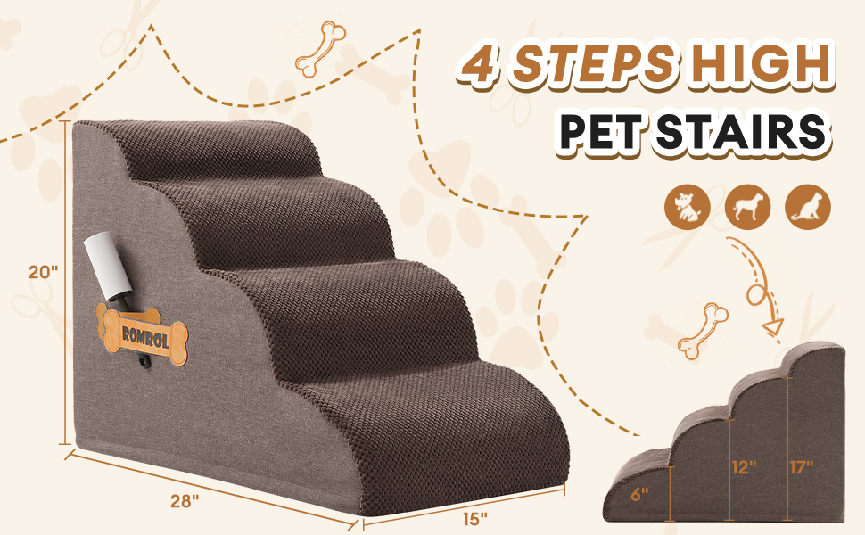 Dog Stairs, Romrol Dog Steps Ramp for High Bed and Couch