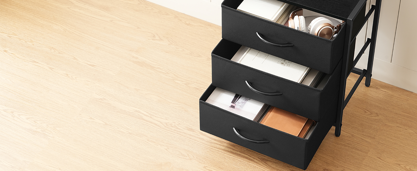 MAHANCRIS Night Stand, Nightstand with 3 Fabric Storage