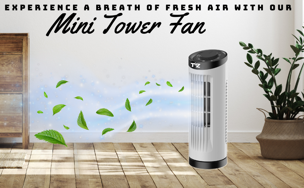 TILZ GEAR Mini Tower Fan 12 Inch Desktop 70° Oscillating, Small