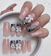 Press on Nails Set – 96 PCS Long Square Fake Nails with 12 Sizes, 4 Trendy Designs Including Fren...