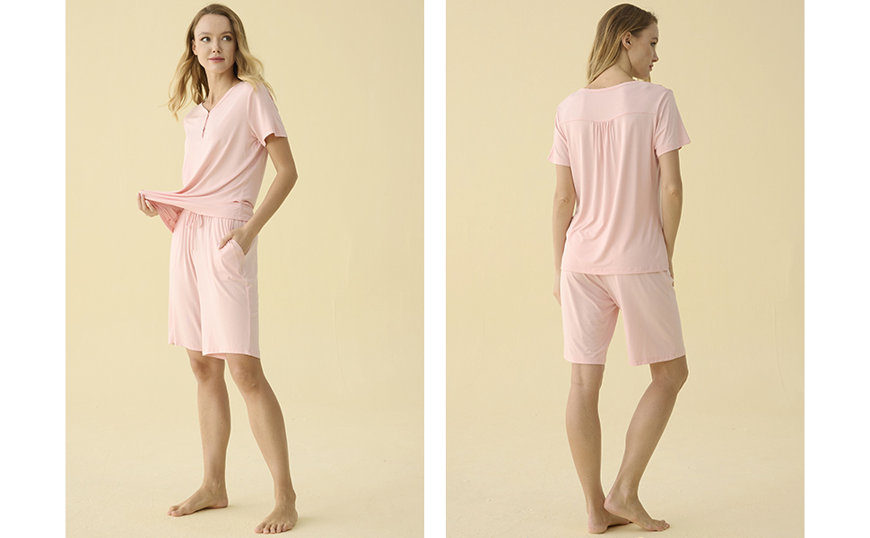 Latuza Women's Bamboo Viscose Bermuda Shorts Pajama Set at Amazon Women