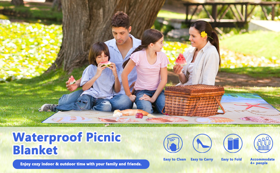 Picnic Blanket, Foldable Waterproof Sand Mat, 59" x 79" Extra Large Picnic Blanket