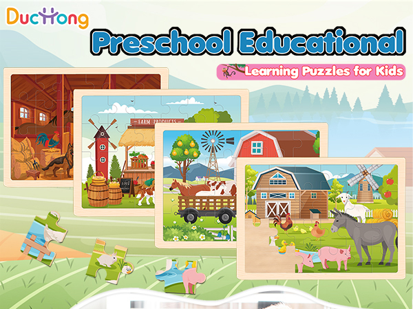 PC 4 Childrenページ Amazon.com: 4-in-1 Farm Wooden Puzzles for Kids Ages 4-6, 24