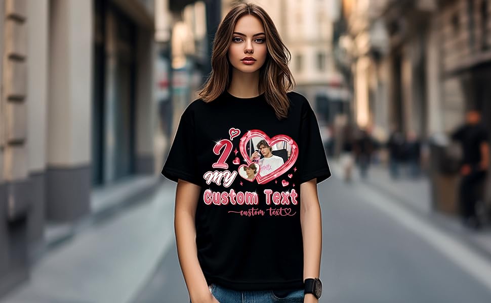 Custom I Love My Boyfriend Girlfriend T-Shirts, Custom Face Shirt for Birthday Valentine Day