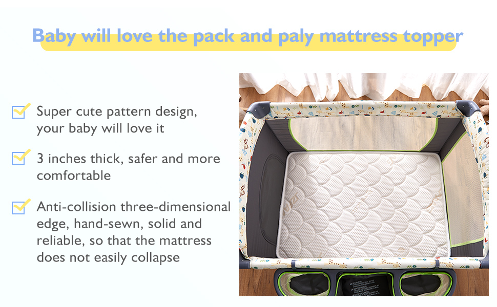 Pack and Play Mattress Topper 38" x 26" 3 inch Breathable Soft