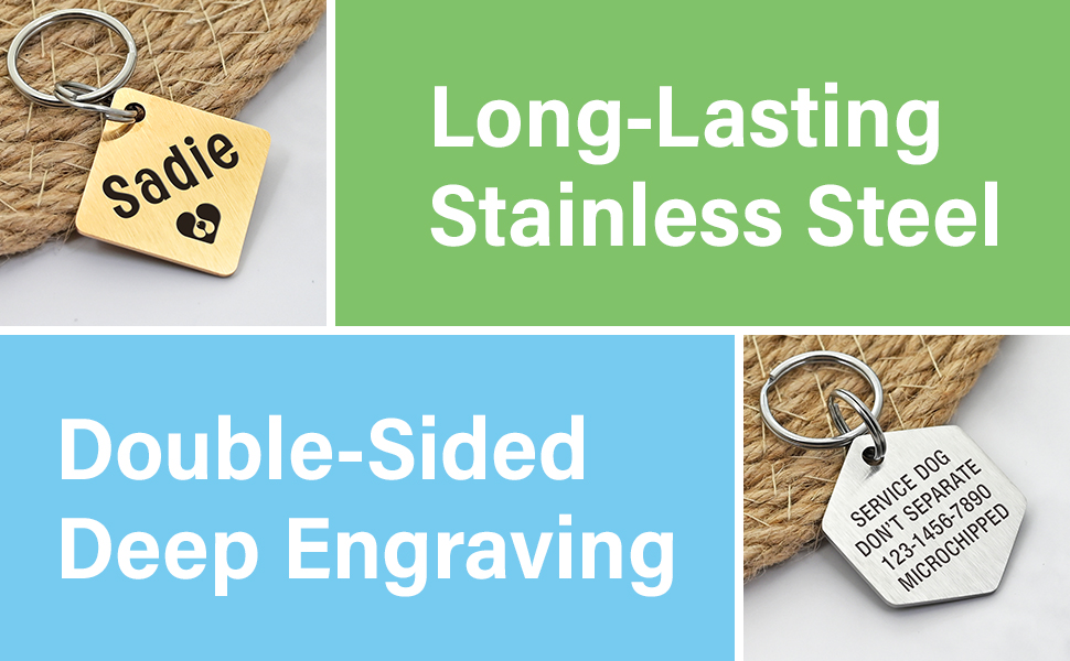 Stainless Steel Engraved Dog Name Tags, Two Sided