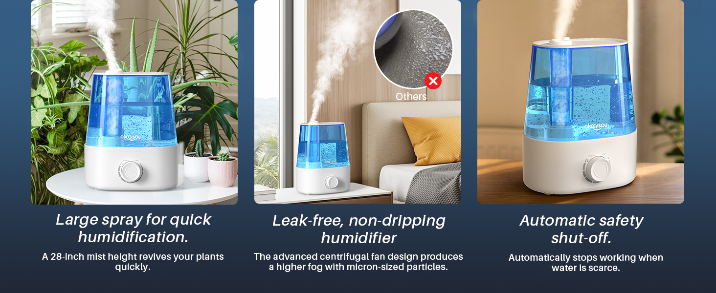 Okaysou Humidifiers for Bedroom Large Room, 2.2L Humidifier W/Essential