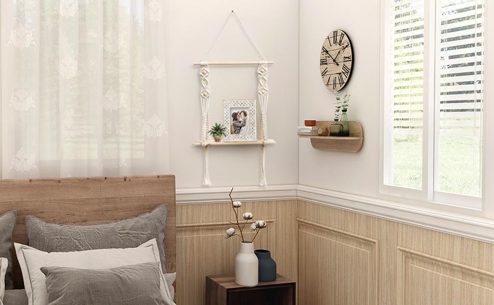 The Top Knott Macrame Wall Hanging Shelf Cotton Rope Natural Pine Wood