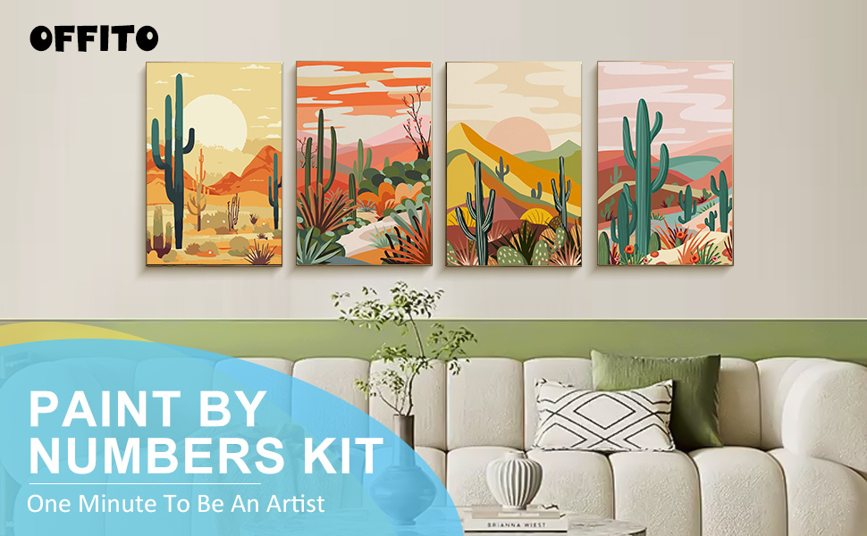Offito 4 Pack Framed Paint by Numbers Kit for Adults Beginners with Wooden Easel