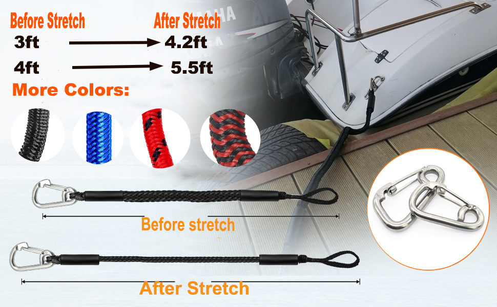 Bungee Dock Lines with Double Clips,Heavy Duty Boat Ropes